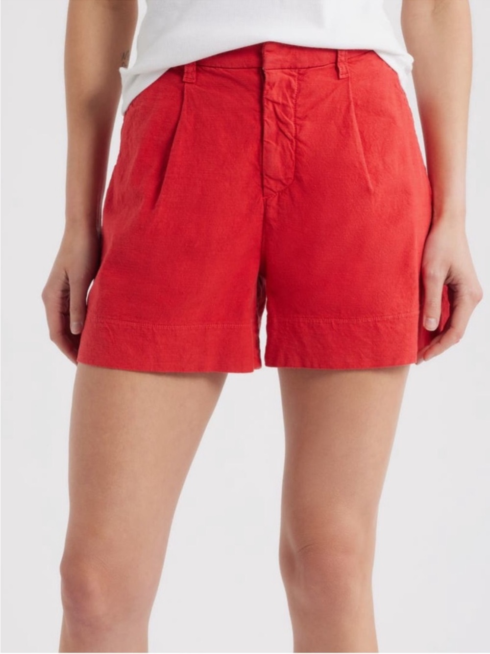 Frank & Eileen Waterford Red Linen Blend Tailored Shorts